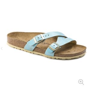 Birkenstock Yao Leather Aqua Washed Sandals Sz 37